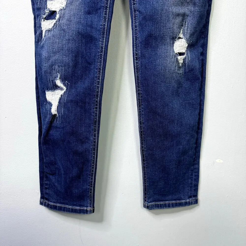 Justice Distressed Dark Wash Denim Bib Overalls Skinny Stretch Girl's Size 16